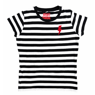 Velvet Vandal - Glitzer Blitz Form Fit T-Shirt white/black stripes
