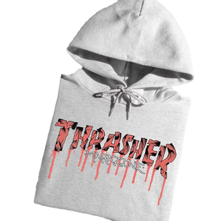 Thrasher - Blood Drip Hooded Sweater lightsteel