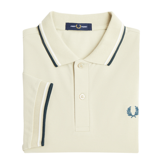 Fred Perry - Twin Tipped Polo Shirt M3600 light oyster/snow white/petrol blue T48