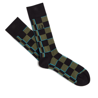 Fred Perry - Glitch Chequerboard Socks C6145 cyberblue black S74 9-11