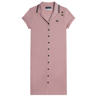 Fred Perry - Amy Button Through Pique Dress SD5144 Dusty Rose Pink S51 XS
