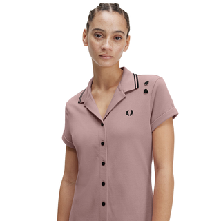 Fred Perry - Amy Button Through Pique Dress SD5144 Dusty Rose Pink S51 M