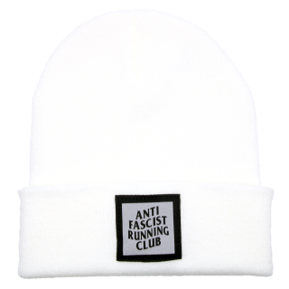 Anti Fascist Running Club - Beanie  w/ Reflector Patch - white