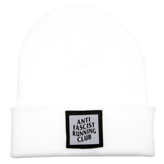 Anti Fascist Running Club - Beanie  w/ Reflector Patch - white