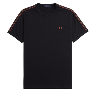 Fred Perry - Contrast Tape Ringer T-Shirt M4613 black/whiskybrown X56