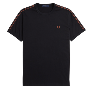 Fred Perry - Contrast Tape Ringer T-Shirt M4613 black/whiskybrown X56 XXL