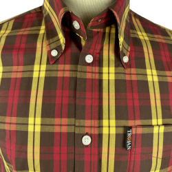 Trojan - Windowpane Check S/S B/D Shirt TC/1034 chocolate