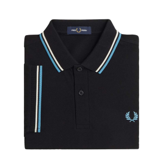 Fred Perry Twin Tipped Polo Shirt M3600 black ecru soft blue X05